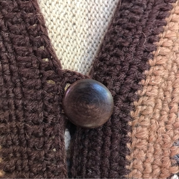 Handmade Knit Crochet Cardigan Grannycore Brown Tan Size Medium - Picture 6 of 13